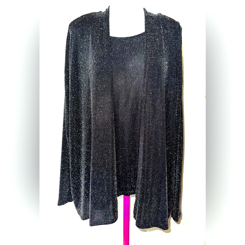 Preston & York Wool Blend Womens Black Shimmer Cardigan Jacket Size XL